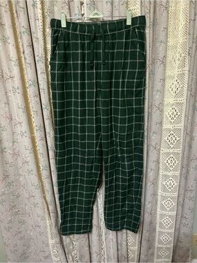 PACT Organic Cotton Green Windowpane Plaid Lounge Pants Medium NWT